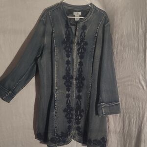 Denim Long Sleeve Jacket with Embroidery